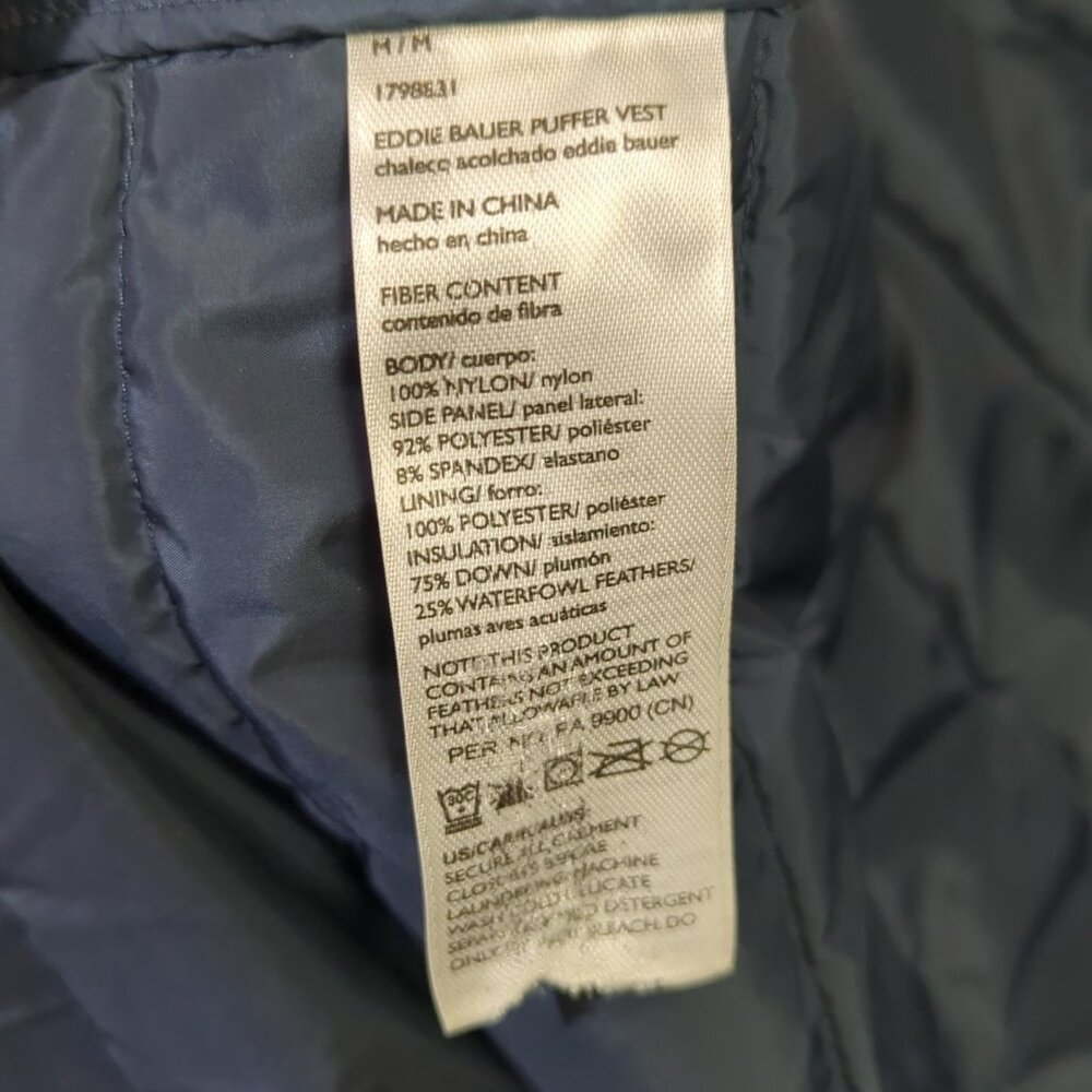 Eddie Bauer Vest Men's M Blue Down 550 Puffer Full Zip Outdoor Hiking Camp - Picture 10 of 12